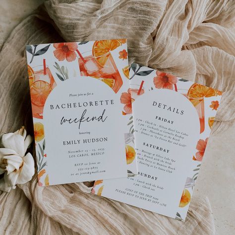 Aperol Spritz Beach Bachelorette Weekend Itinerary Sun And Spritz Bachelorette, Spritz Bachelorette Theme, Bach Idea, Spritz Bachelorette, Itinerary Invitation, Bachelorette Planning, Bachelorette Theme, Bachelorette Weekend Itinerary, Bachelorette Themes