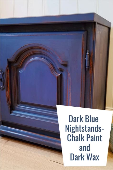 Hi Everyone! This project was a joy to achieve! It also turned out beautifully in the end with very little effort and sometimes those projects are the best ones. This dark rich blue and dark wax fit perfectly together. For this project i used Annie Sloans chalk paint in the color Napoleonic Blue and her dark wax. Which pair stunningly together. #furnituremakeover #nightstanddiy Napoleonic Blue, Blue Nightstands, Blue Chalk Paint, Paint Blue, Gray Chalk Paint, Greek Blue, Painted Desk, Diy Nightstand, White Chalk Paint