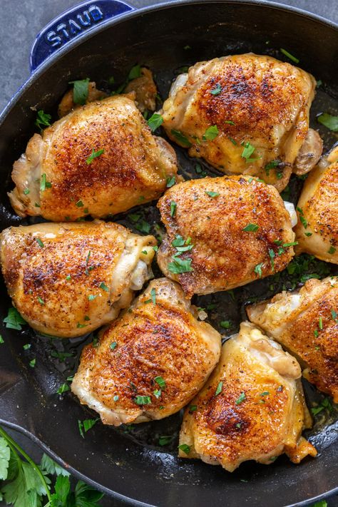 Crispy Baked Chicken Thighs (Only 4 Ingredients) - Momsdish Chicken Thigh Seasoning, Crispy Baked Chicken Thighs, Chicken Breast Crockpot, Chicken Breast Crockpot Recipes, Stuffed Chicken Breast Spinach, Chicken Shawarma Recipe, Roasted Chicken And Potatoes, Thigh Recipes Baked, Shawarma Recipe