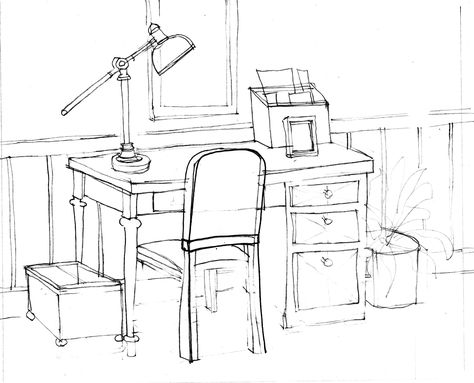 amaze Desk Perspective Drawing, Desk Drawing Sketch, Desk Sketch, Office Sketch, Room Perspective, Paul Blart, Desk Drawing, Blue Star Wallpaper, Table Sketch