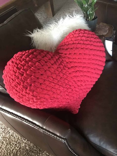 Crocheted Heart Pillow Pattern Free, Crochet Heart Shaped Pillow Free Pattern, Big Crochet Heart Pattern, How To Crochet A Heart Pillow, Crochet Big Heart Free Pattern, Big Heart Crochet Pattern, Free Crochet Patterns For Valentines Day, Crochet Heart Pillow Free Pattern, Heart Crochet Pillow