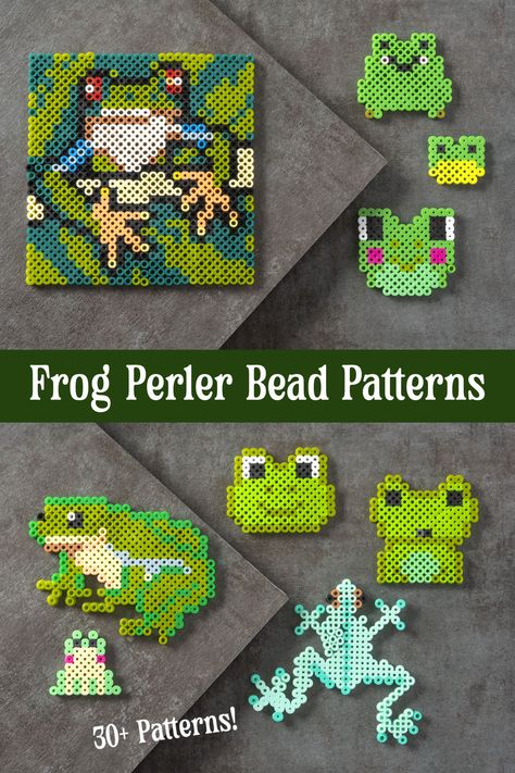 Perler Bead Patterns Frogs, Frog Hama Beads, Froggy Chair Perler Beads, Cute Frog Perler Bead, Frog Perler Bead Pattern, Frog Perler Beads, Tree Frog Perler Bead Pattern, Mushroom Frog Perler Beads, Melted Beads