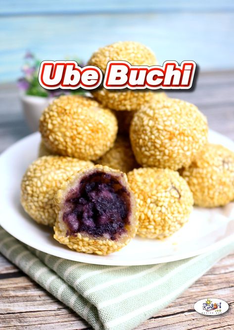 Ube Buchi Recipe is easy-to-cook, affordable, and consists of glutinous rice flour filled with Ube Halaya, deep-fried and covered with sesame seeds. via @filipinorecipes Lumpiang Shanghai Recipe, Buchi Recipe, Filipino Desert, Filipino Soup Recipes, Pilipino Food Recipe, Biko Recipe, Filipino Soup, Pandesal Recipe, Mango Float