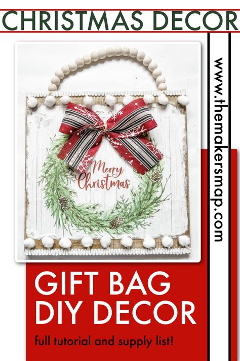 Christmas Gift Bag Decorating Ideas, Christmas Bag Decorating Ideas, Gift Bag Crafts, Diy Merry Christmas Sign, Dollar Tree Gift Bags, Gift Bag Diy, Make A Gift Bag, Diy Dollar Tree Gifts, How To Make A Gift Bag