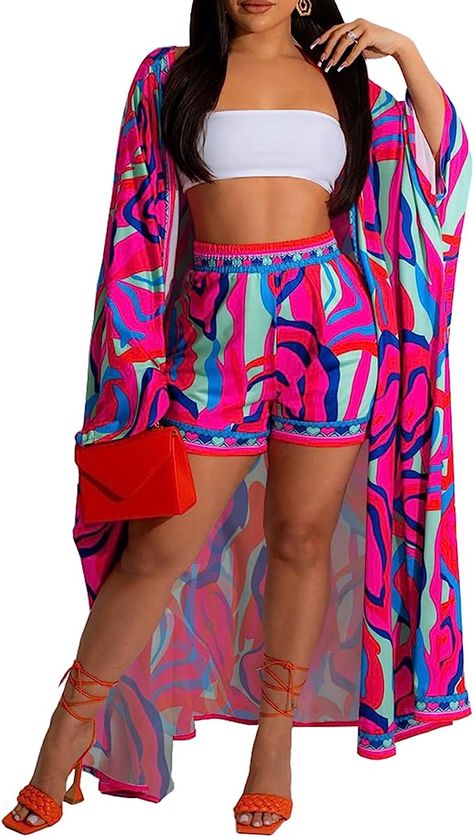 2 Piece Summer Vacation Outfits for Women Beach Cover Up 2023 Boho Tropical Chiffon Kimono Cardigan and Shorts Sets Price: $39.99 Kimono And Shorts Outfit, Cardigan And Shorts, Long Kimono Jacket, Chiffon Kimono Cardigan, Long Jackets For Women, Boho Tropical, 2piece Outfits, Beach Kimono, Chiffon Kimono