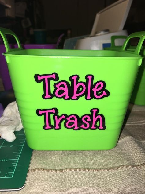 Table Trash Cricut for the Classroom Cricut Classroom, Teacher Hacks, Teacher Stuff, Classroom Organization, Cricut Ideas, Classroom Management, The Classroom, Special Education, Classroom Decor