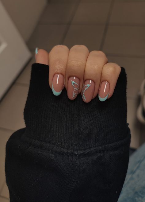 Butterfly Nail Designs, Cute Simple Nails, Subtle Nails, Simple Gel Nails, Work Nails, Blush Nails, Blue French, Soft Nails, Blue Nail