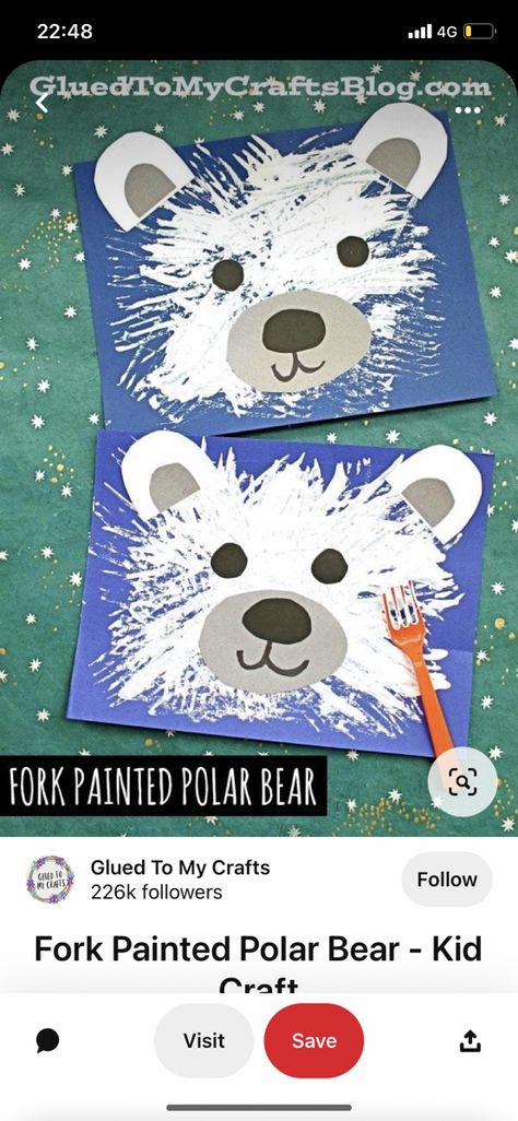 Bear Fork Painting, January Preschool Crafts, Preschool Crafts Ideas, Fork Painting, Polar Bear Paint, January Preschool, Fall Crafts For Toddlers, Polar Bear Craft, January Art