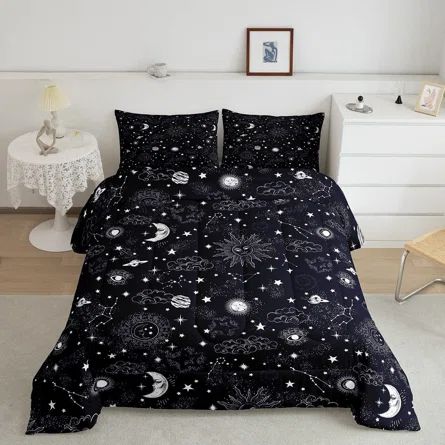 East Urban Home Sun And Moon Comforter Set, Starry Galaxy Bedding Set, | Wayfair Constellation Bedding, Star Bedding, Soft Bedroom, Quilted Duvet, Down Comforter, Quilt Set, Comforter Set, Starry Sky, Outer Space