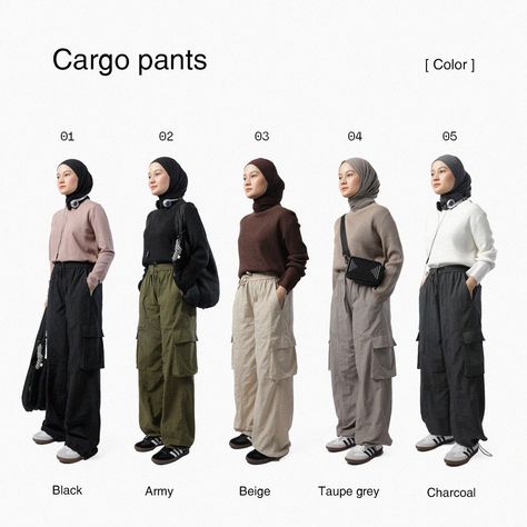 Clothing Brand Photo Shoots, Pants Hijab Outfit, Ootd Cargo Pants Hijab, Cargo Pants Outfit Hijab, Catalog Photoshoot, Stylish Outfits Casual, Mix Match Outfits, Color Combos Outfit, Muslim Outfits Casual