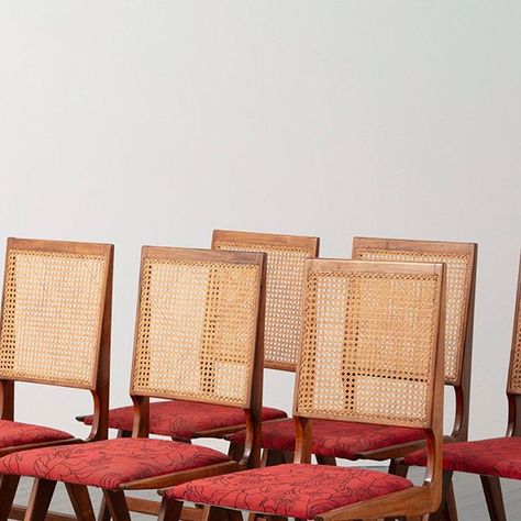 R & Company on Instagram: "Martin Eisler, Set of six (6) Dining Chairs, 1953, in wood, cane, and upholstery. Manufactured by Forma, Brazil.⁠
⁠
On view at the 82 Franklin Street gallery.⁠" Street Gallery, Brazil, Dining Chairs, Upholstery, Wood, On Instagram, Instagram