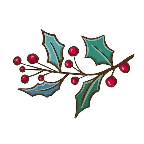 Symbol new year christmas berry holly ho... | Premium Vector #Freepik #vector #pine-branch #pine-leaves #leaf-texture #christmas-pine Holly Berry Tattoo, Holly Tattoo, Holly Holly, Holly Branch, Pine Leaves, Branch Tattoo, Drawing Help, Color Cartoon, Leaf Texture