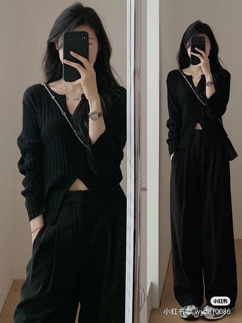 Korean Outfits Black, Black Korean Outfit, Douyin Fashion, Mode Ulzzang, Korean Outfit Street Styles, Korean Casual Outfits, Casual Day Outfits, Outfit Black, Ulzzang Fashion