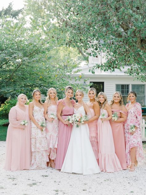 French Country Wedding Bridesmaids, Mix And Match Blush Bridesmaid Dresses, Elegant Pink Bridesmaid Dresses, Spring Pink Bridesmaid Dresses, Pink And Floral Bridesmaid Dresses, Pink Shades Bridesmaids, Bridesmaids Garden Wedding, Pink Wedding Party Dresses, Bridesmaids Pink Shades