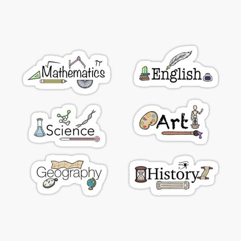 History Subject Design, Printable School Subject Stickers, Science Lettering Design Aesthetic, Subject Names Designs For High School, History Word Design, English Design Art, Stickers For School Notebooks, English Folder Design, Science Subject Design