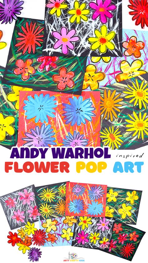 Hands On Art Projects For Kids, Andy Warhol Craft, Pop Art Inspiration, Andy Warhol Art Project, Frida Kahlo Art Projects For Kids, Andy Warhol Projects For Kids, 1st Grade Art Projects, Andy Warhol Kindergarten Art, Art Curriculum Elementary