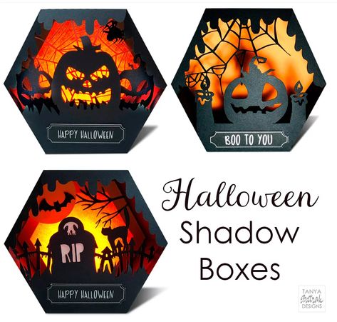 DIY Spooky Halloween Shadow Boxes Shadow Box Crafts, Halloween Biscuits, Halloween Shadow, Halloween Shadow Box, Halloween Craft Projects, Halloween Paper Crafts, Box Crafts, Idee Cricut, Shadow Box Svg