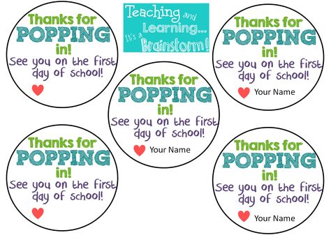 I don't know about you, but on the top of my checklist is open house! We are having ours the Thursday before school Labor Day. Last year I gave each family a pack of microwave popcorn that said Thanks Popcorn Open House Tags, Thanks For Popping By Meet The Teacher, Open House Popcorn, Back To School Open House Treats, Open House Treats For Preschool, Meet And Greet Treats For Students, Popping Into A New School Year, Pop It Tags For Students Free, Thanks For Popping In Open House