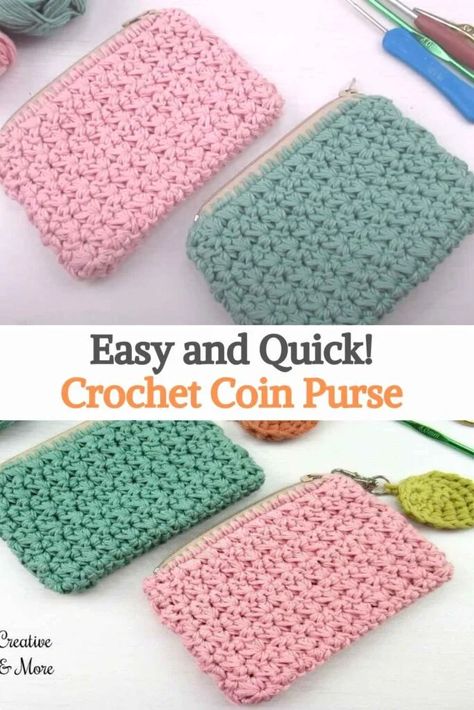 This cute purse is made with the trinity stitch, which makes it look quilted and resistant, it has a zipper at the top for comfort. The project is easy to do, and the video tutorial quickly guides us through the entire realization of it. Contrary to what many may think, you start from the zipper and continue crocheting downwards. You will also need a four-ply thread, and the zipper should be 10cm (depending on how big you want your purse to be), and a 1.5mm hook. Crochet Change Purse, Coin Purse Crochet Pattern, Trinity Stitch, Purse Patterns Free, Coin Purse Pattern, Crochet Wallet, Crochet Coin Purse, Crochet Purse Pattern Free, Crochet Bag Pattern Free