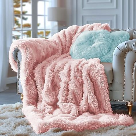 Amazon.com: Hyde Lane Blush Pink Throw Blanket for Couch Sofa, Reversible Ultra Soft Faux Fur Fluffy Fuzzy Throw Blankets - 50x60 Rose Gold : Home & Kitchen Fuzzy Throw Blanket, Office Vibes, Pink Throw Blanket, Pink Throw, Blanket For Couch, Couch Sofa, Throw Blankets, Pink Christmas, Sofa Couch