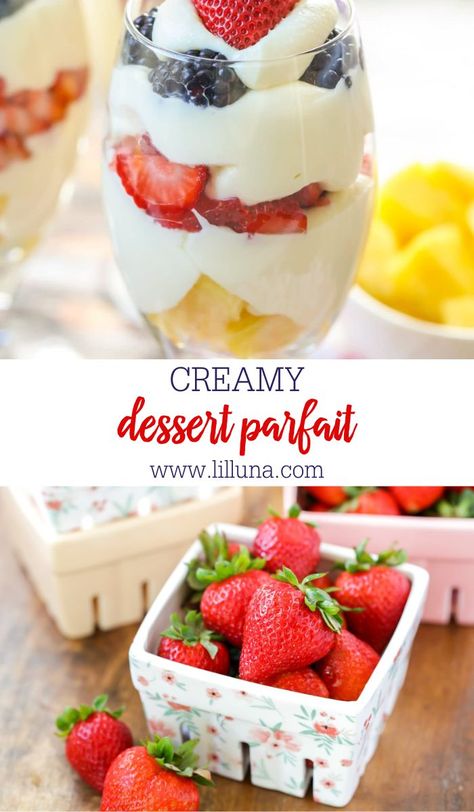 Easy Fruit Parfait Desserts Cups, Parfet Dessert, Parfait Recipes Dessert, Fruit Parfait Dessert, Easy Parfait Recipes, Fruit Parfait Cups, Vanilla Parfait, Easy Parfait, Tasty Deserts