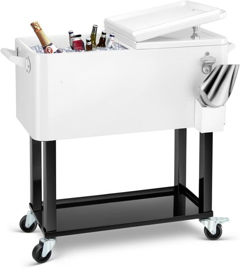 80 Quart Rolling Ice Chest Cooler Backyard Cooler, Cooler Cart, Patio Cooler, Rolling Cooler, Bar Stand, Beverage Bar, Ice Chest Cooler, Drink Cart, Deck Party