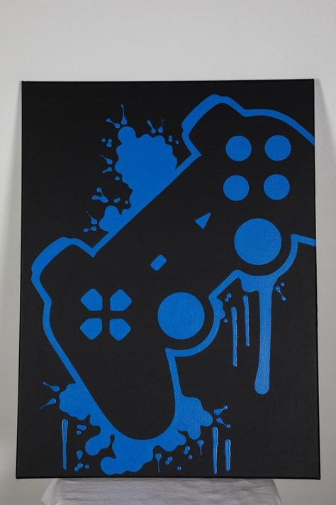 Controller Painting, Game Controller Art, Set Video, Video Game Lover, Game Decor, Video Game Decor, Playstation Controller, Painting Video, Canvas Drawing