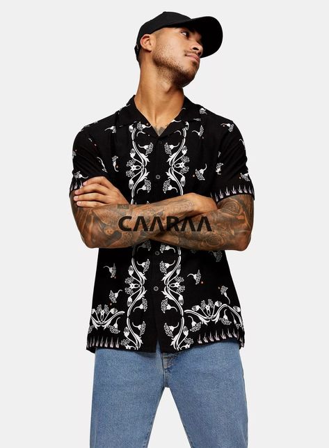 Crocodile Print Revere Shirt __CAARAA Mens Half Sleeve, Alternative Dress, Funky Shirts, Hip Hop Shirts, Paisley Shirt, Half Sleeve Shirts, Crocodile Print, Mens Short Sleeve Shirt, Anime Shirt