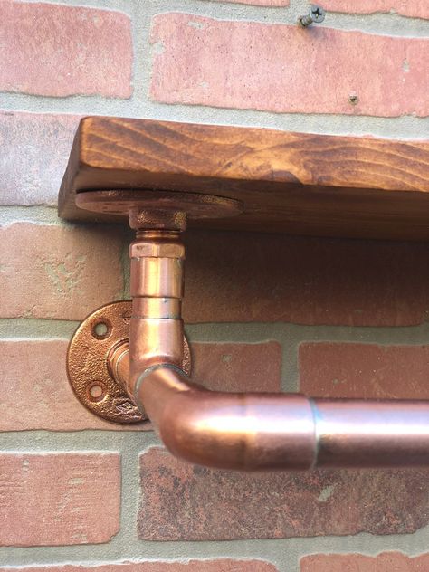 Industrial Rack Pipe Copper Pipe Rack Industrial Shelf Industrial Shelving Shelves Wood Pipe Pipe 1977 - Etsy UK Copper Pipe Shelves, Industrial Racks, Pipe Rack, Wood Pipe, Pipe Shelves, Industrial Shelving, Copper Pipe, Shelf Styling, Clothing Rack