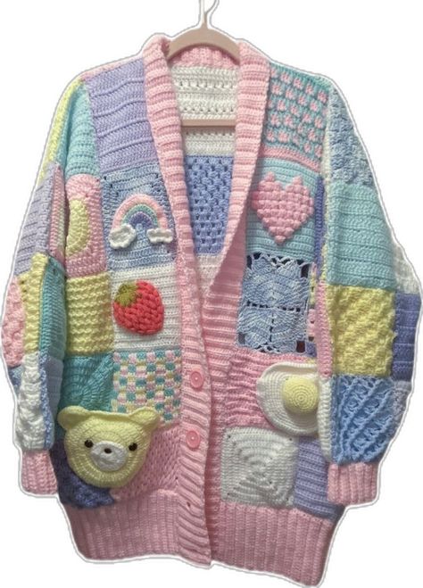 Handmade Cardigan, Silly Clothes, Pastel Outfit, Kawaii Crochet, Fun Crochet Projects, Granny Square Crochet Pattern, Really Cute Outfits, Kawaii Clothes, Crochet Cardigan