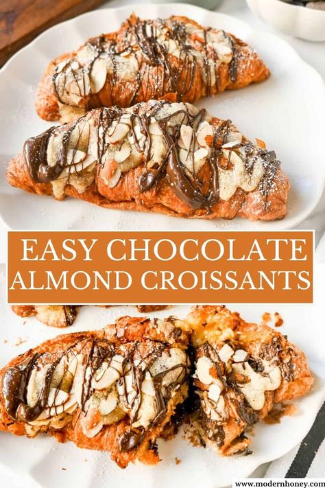 Chocolate Almond Croissant Bread Pudding, Desserts With Croissants, Crossant Breakfast Recipes, Costco Croissants Ideas, Chocolate Croissant Recipe Easy, Sweet Croissants, Chocolate Almond Croissant, Filled Croissants, Chocolate Croissant Recipe