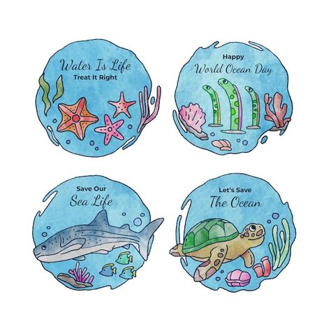 Free vector watercolor world oceans day ... | Free Vector #Freepik #freevector #ocean-day #assortment #world-day #world-environment Life Underwater, World Oceans Day, Ocean Day, Bullet Journal Writing, Oceans Of The World, Ocean Life, Journal Writing, Vector Photo, Sea Life