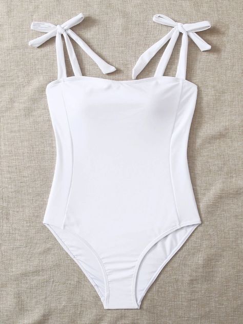 Tie Shoulder One Piece Swimsuit | SHEIN USA Coquette Swimsuit, Swimsuit Aesthetic, Swimsuit Shein, Strap Bra, Bra Types, Cute Swimsuits, Wireless Bra, Bra Straps