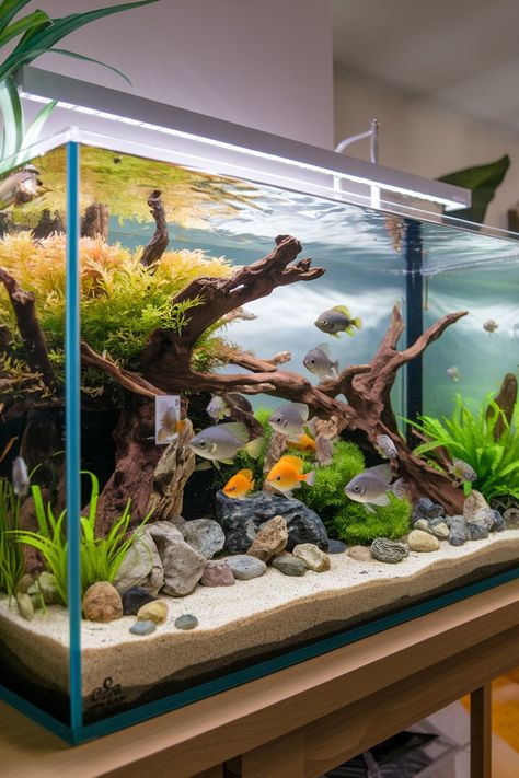 13 Stunning Ideas for a 125-Gallon Freshwater Aquarium Fish Aquarium Ideas Decoration, Fish Tank Fresh Water, Aquarium Ideas Decoration, Fish Tanks Ideas, Fish Aquarium Ideas, Community Fish Tank, Unique Fish Tanks, Peaceful Community, Java Fern