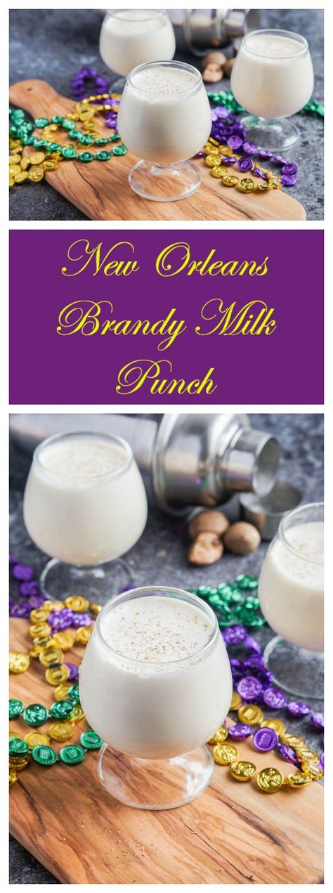 Recipe for New Orleans Brandy Milk Punch- This Mardi Gras favorite brings together milk and cream with brandy, vanilla, and powdered sugar for a smooth and creamy cocktail.  #SundaySupper #NewOrleans #recipe #MardiGras #milk #milkpunch #brandy #cocktail #drink #beverage Mardi Gras Recipes Easy, Brandy Milk Punch, Milk Punch Recipe, Mardi Gras Cocktails, Brandy Recipe, Milk Punch, Brandy Cocktails, Creamy Cocktails, Craft Cocktail Recipe