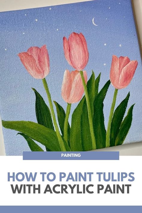 Want to learn how to paint tulip flowers with acrylics like a pro? Look no further! This step-by-step video tutorial will guide you through the process of creating beautiful tulip paintings that will impress your friends and family. Whether you're a beginner or an experienced painter, this tutorial is perfect for you. You'll learn all the tips and tricks to create stunning tulip paintings with acrylics, including color mixing, brush techniques, and layering. The best part? You don't need... Paint Tulips, Canvas Art Painting Acrylic, Canvas Flowers, Easy Flower Painting, Flowers Acrylic, Flowers Easy, Hiasan Bilik Tidur, Tulip Painting, Tulips Art