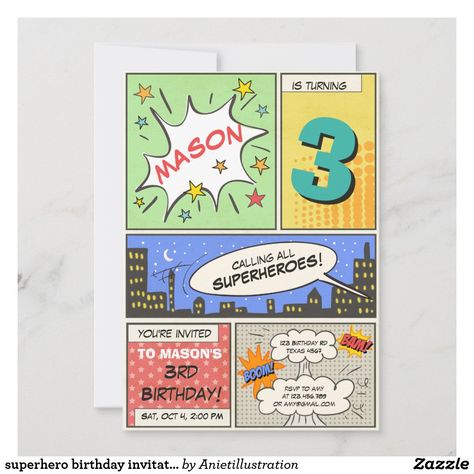 Superhero Invite, Vintage Superhero, Birthday Superhero, Superhero Birthday Invitations, Superhero Invitations, Superhero Cartoon, Cartoon Vintage, Vintage Boy, Cartoon Cartoon