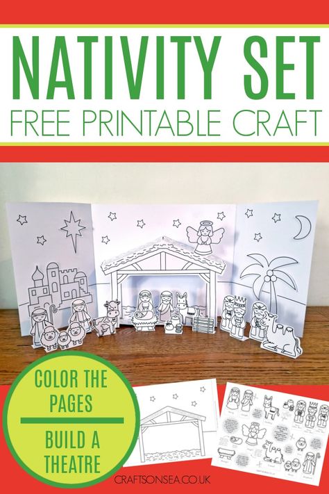 Grab this free printable nativity set and make a cute theatre set to play with. Just color, cut and stick to make this free nativity craft. Christmas Crafts For Kids Nativity, Nativity Set Diy Free Printable, Diy Nativity Set Craft Ideas, Manger Template Free Printable, Nativity Scene Pictures Free Printable, Nativity Free Printable, Nativity Silhouette Free Printable, Nativity Templates Free Printable, Free Printable Nativity Scene