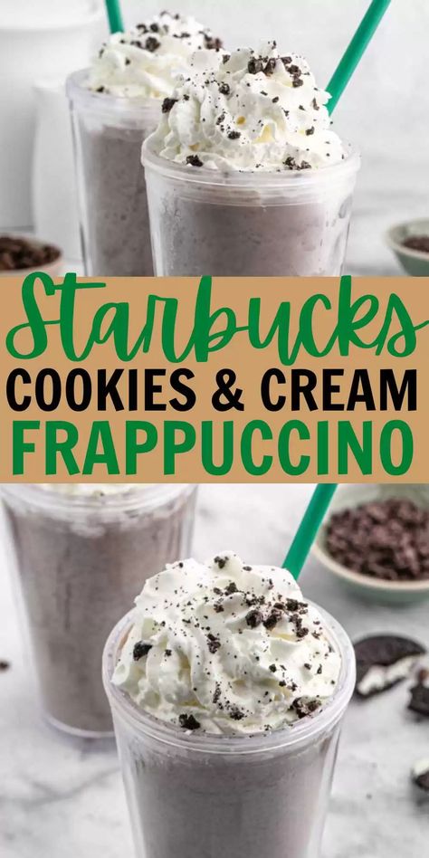 Starbucks Cookies And Cream Frappuccino, Oreo Frappe Recipe, Starbucks Cookies And Cream, Cookies And Cream Frappuccino, Frappachino Recipe, Starbucks Christmas Drinks, Oreo Frappuccino, Starbucks Frappuccino Recipe, Cookies And Ice Cream