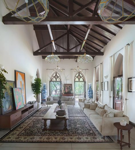 Villa in Goa: This 400-year-old property is restored to its old charm | Architectural Digest India Goa Homes, Goa Villa, White Foyer, Indoor Courtyard, Internal Courtyard, Popular Decor, Old Wall, Contemporary Dining, Slow Living