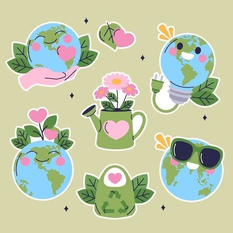 Earth And Life Science Stickers, Earth Design Art, Nature Border Design For Project, Earth And Life Science Design, Earth Day Stickers, Cute Earth Drawings, Nature Stickers Printable, Sticker Design Ideas Graphics, Earth Science Design