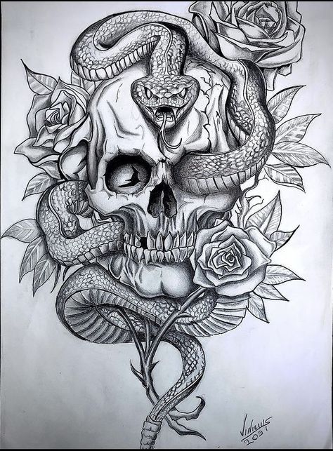 Xoxo Tattoo, Skull Thigh Tattoos, Skull Tattoo Flowers, Ganesh Tattoo, Feminine Skull Tattoos, Skull With Roses, Snake Tattoo Design, Muster Tattoos, More Tattoo