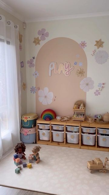 💰SALE💰20% OFF*💰CODE: boxingday2022 on Instagram: "⚡️Check out this fabulous playroom by @caitlin.bailey The feature decal wall is by US!!! Step 1 - add an XL arch decal in peachy nude Step 2 - add sea of flowers decals by @bekhalliday Step 3 - add Hamptons posy decals by @blond.noir Shop all of these and more on our website now! @caitlin.bailey #MinnieAndMe #BlondNoir #playroomideas #playroom #arch #removablewallpaper #kidsplayroom #roommakeover #diyhomedecor #melbournehomes #mel Arch Decal, Kids' Playroom, Nursery Room Inspiration, Play Kitchen, Wallpaper Wall, Room Makeover, Toy Chest, Room Inspiration, Removable Wallpaper