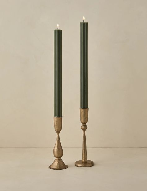 Fluted Church Taper Candle by Green Tree Home Candle Sticks Dining Room Table, Twisted Taper Candles, Candle Stick Centerpiece Dining Table, Candle Centerpieces Dining Room, Timeless Tablescape, Green Candlesticks, Green Taper Candles, Candle Mantle Decor, Taper Candle Centerpiece