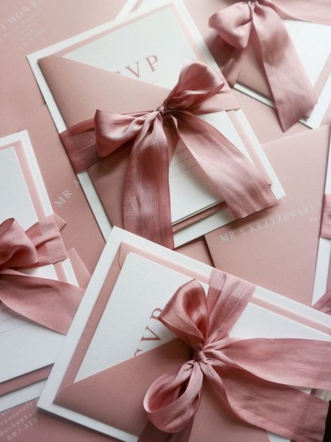 Wedding Invitations Pink And White, Wedding Invitation 2023 Trend, Wedding Invitations Ribbon, Wedding Invitations With Ribbon, Elegant Wedding Invitations Luxury, Dusty Pink Wedding Invitations, Rose Invitations, Wedding Invitations Pink, Ribbon Invitation