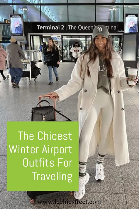 The Chicest Winter Airport Outfits For Traveling. The coziest winter traveling outfits for the airport. Looking for the most comfortable airport outfit winter that is comfy and chic? Plenty of winter travel outfit that will have you looking chic for the winter. Casual airport outfits that are easy to copy. #airportoutfits #winterairportoutfits #wintertravelingoutfits #airportstyle #airportoutfit Plane Outfit Winter, Plane Outfit Airport Style, Outfits For The Airport, Outfits For Traveling, Airport Outfit Fall, Errands Outfit Winter, Casual Airport Outfit, Winter Airport, Flight Outfit Airport Style