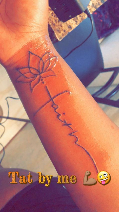 Faith Tattoo Black Women, Flower Faith Tattoo, Prayer Tattoos For Women, Faith Tattoo Ideas For Women, Faith Tatoos, Women Tattoos Meaningful, Theigh Tattoos, Meaningful Tattoos For Girls, Faith Tattoo Ideas