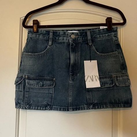 NWT- Zara Cargo Denim Mini Skirt Denim Mini, Denim Mini Skirt, Zara Dresses, Mini Skirt, Mini Skirts, Zara, Dress Es, Dresses Skirts, Skirt