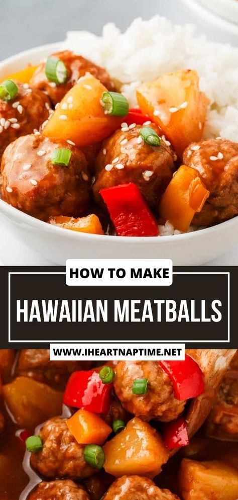 Hawaiian Meatballs Crockpot, Slow Cooker Hawaiian Meatballs, Pineapple And Ginger, Amazing Easy Recipes, Hawaiian Meatballs, Ground Chicken Meatballs, Crock Pot Meatballs, I Heart Naptime, Baked Dinner