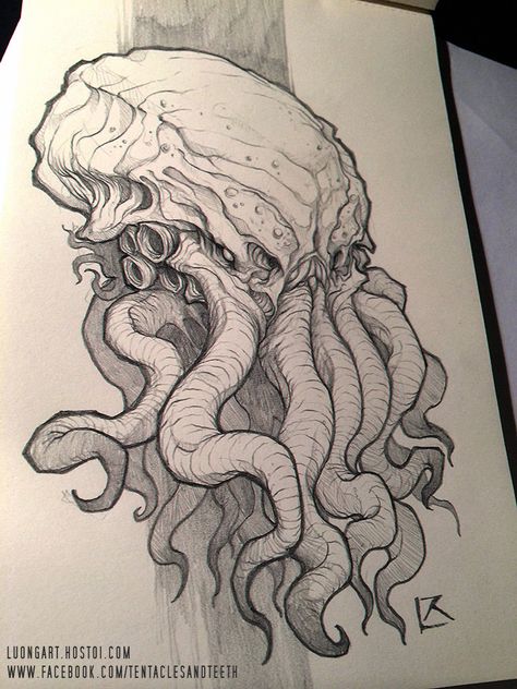 Cthulhu Sketch 2 Cthulhu Tattoo, Monster Sketch, Cthulhu Art, Arte Zombie, Lovecraft Cthulhu, Drawing Faces, Dark Art Drawings, Digital Painting Tutorials, Creepy Art